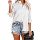 thumbnail image 1 of Blusa de jacquard de satén con cuello en V para mujer, blusa holgada informal con cuello vuelto y cierre de botones, blusas de manga larga, camisa blanca L, 1 of 6