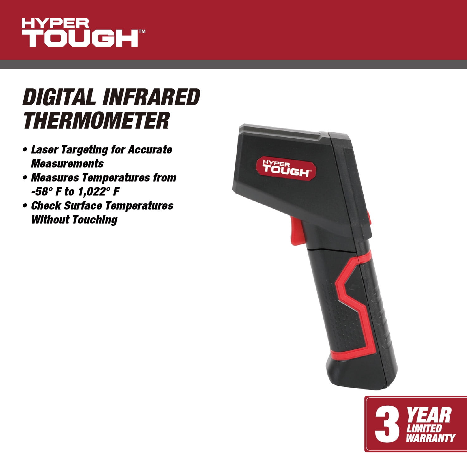 Hyper Tough Infrared Thermometer with Digital Display and Laser Targeting