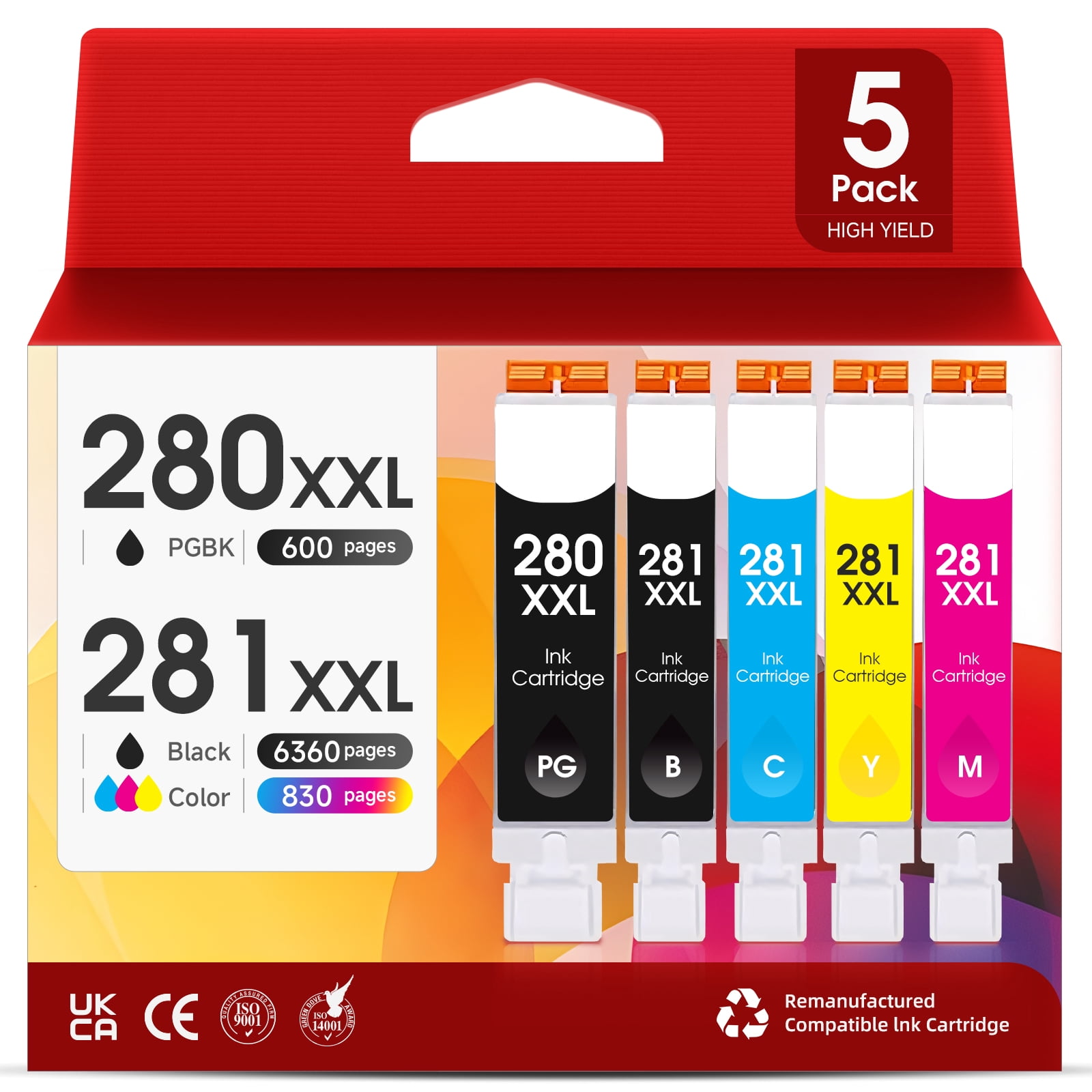 CANON用インク RINNISSK Canon Ink Cartridge 280XXL 281XXL 5 Pack for PIXMA TS9521