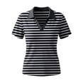 thumbnail image 5 of Cnbwig Women's Summer Tops Short Sleeve V Neck Polo Shirts Lapel Stripe Casual Blouse Summer Top Soft Slim Ladies Shirt, 5 of 6