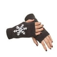 thumbnail image 3 of 1 Pair Knit Half Finger Glove Comfortable Winter Delicate Simple Knitting Craft Fingers Covers Hand Cover with Snowflake Pattern Dark grey, 3 of 5