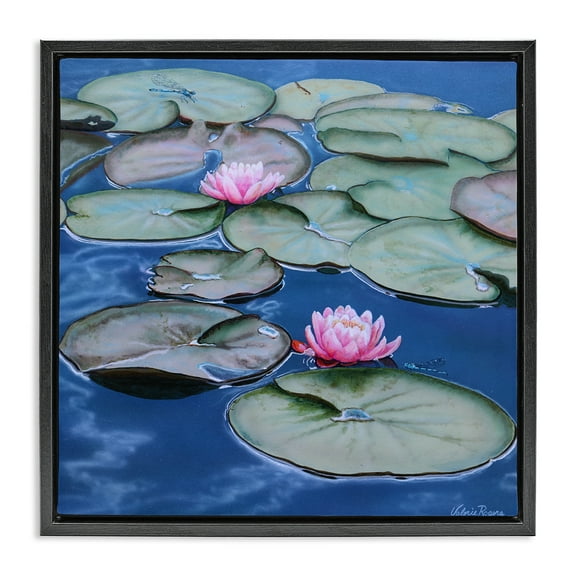 Stupell Industries Blue Pond Lily Reflection Landscape & Nature Painting Black Floater Framed Canvas Art Print Wall Art, 18 x 18