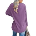 thumbnail image 4 of Women Blouse Long Sleeve Shirt Pure Colour Pullover V Neck Loose Hem Casual Design Purple M, 4 of 6