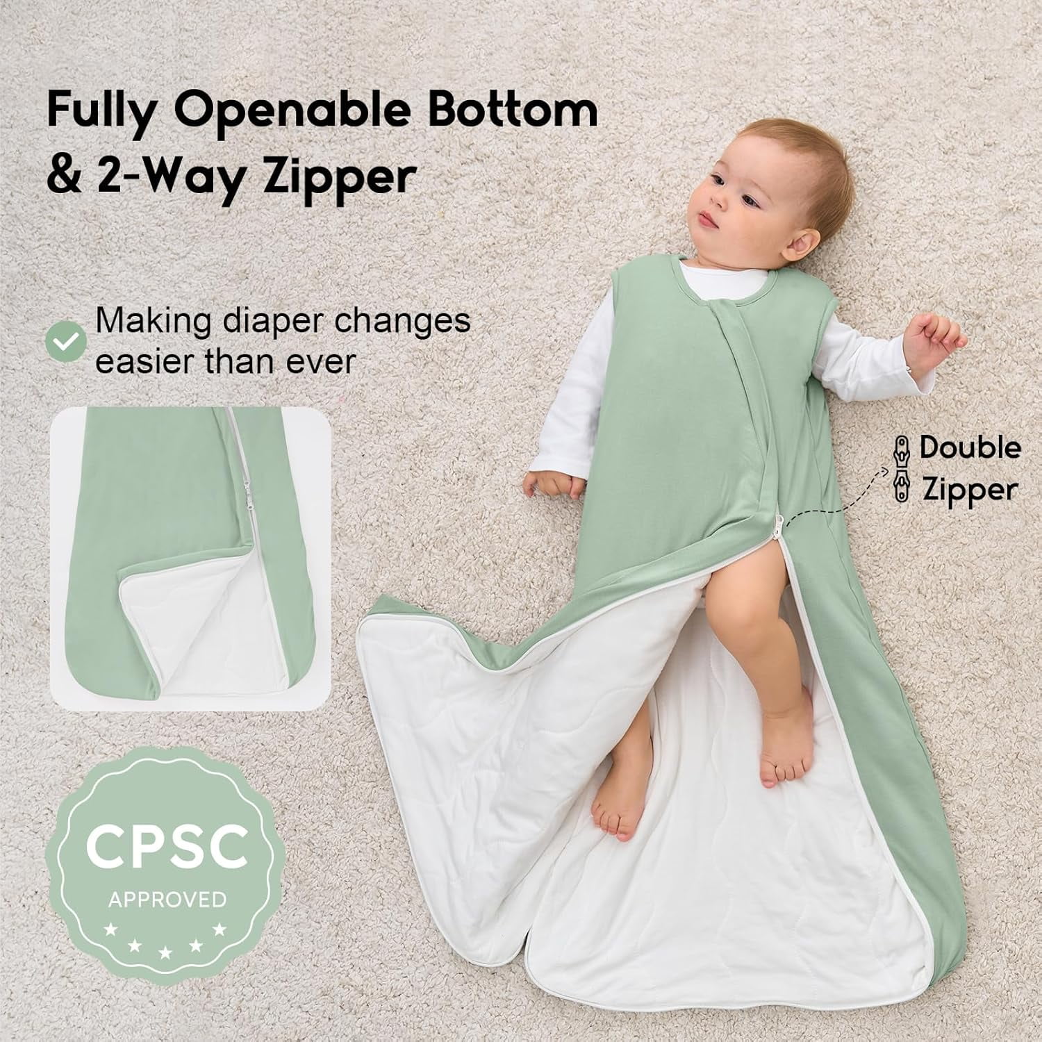 Yoofoss Rayon Made from Bamboo Baby Sleep Sack 12-18 Months 1.0 Tog Baby Wearable Blanket, Super Soft Infant Toddler Sleeping Sack 2-Way Zipper