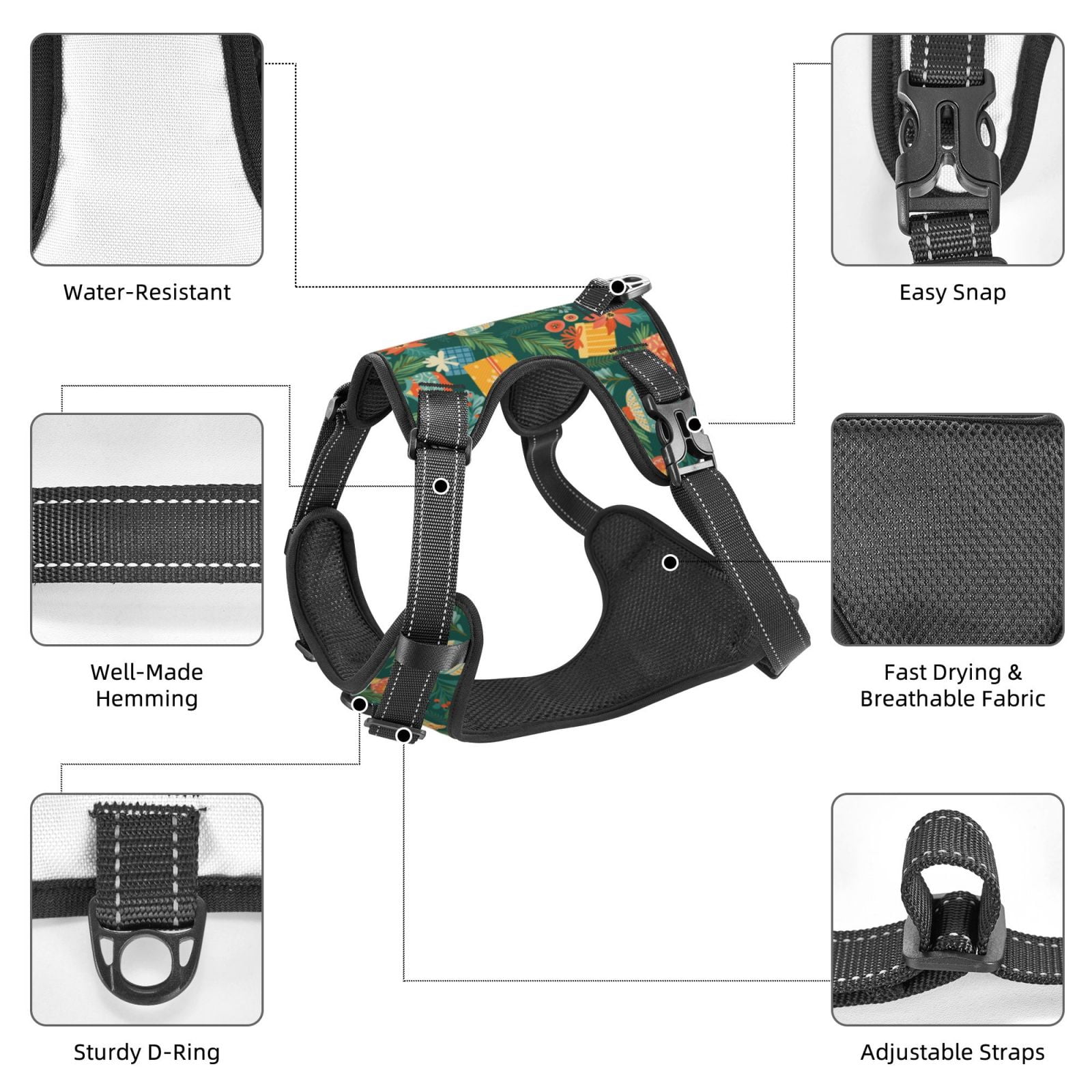 Kdxio Merry Christmas Print No Pull Dog Harness Adjustable Reflective Oxford Easy Control Medium Large Dog Harness for Training and Everyday-Large