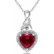 2-4/5 Carat T.G.W. Created Ruby and Diamond-Accent Sterling Silver Heart Pendant, 18