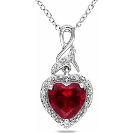 Tangelo 2-4/5 Carat T.G.W. Created Ruby and Diamond-Accent Sterling Silver Heart Pendant, 18