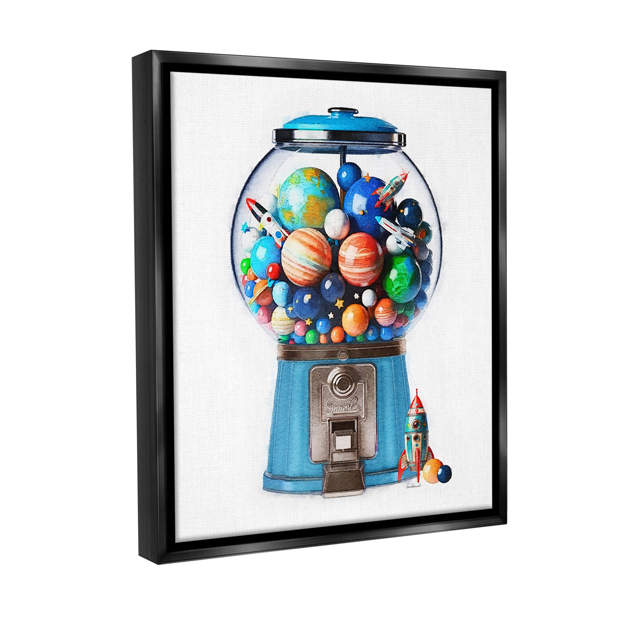 Stupell Industries Outer Space Candy Dispenser Art for Kids Painting Black Floater Framed Canvas Art Print Wall Art, 25 x 31