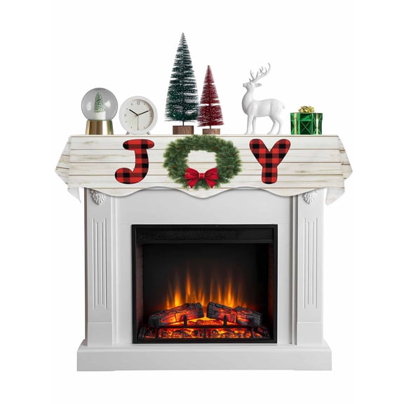 Christmas Wreaths Mantel Scarf Fireplace Decorations for Living Room, Winter Bow Plaid Farmhouse Wooden Grain Fireplace Mantel Scarf Cover Runner for Halloween/Thanksgiving/Christmas Decor 60"x17"