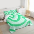 thumbnail image 3 of Manfei Retro Geometric Line Queen Comforter Set,Modern Abstract Art Bedding Sets,Green Wave Stripe Bedding Comforter Set For Men Women,Ultra Soft Home Decor Reversible,3-Piece, 3 of 8
