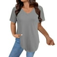 thumbnail image 2 of Gray Womens Tops Womens T Shirts V Neck Summer Short/Long Sleeve Cotton Tops Tees Shirts for Women, 2 of 4