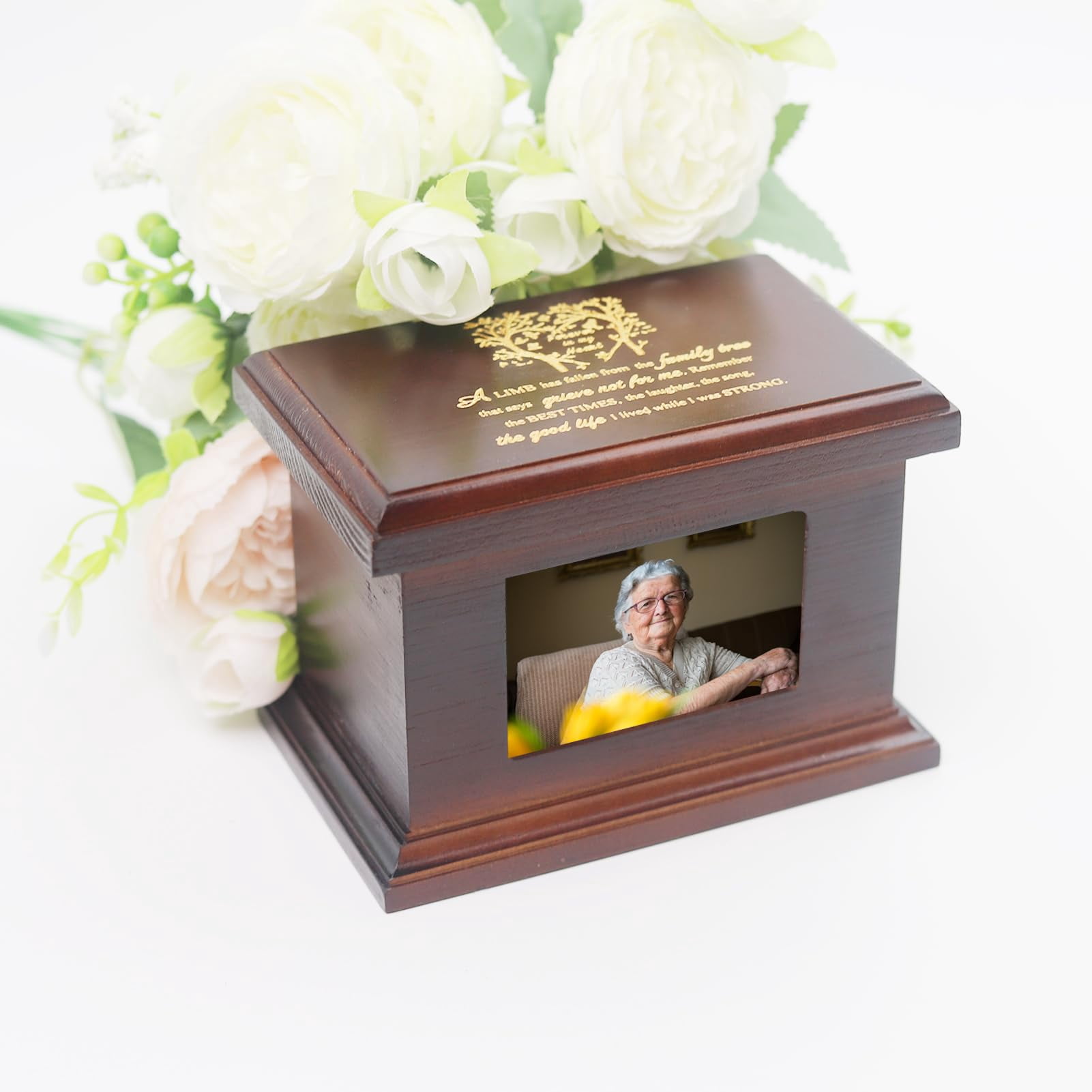 6 Inches Small Wood Urns for Ashes, Funeral Memorial Urns with Photo Frame, Small Urns Keepsake Wooden Urns Box and Casket, Picture Frame Keepsakes Urns for Human/Pet Ashes-Tree