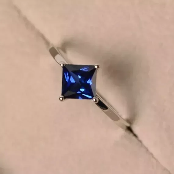 Jewelerix 1.50 CT Princess Cut Engagement Ring 14K White Gold Plated Blue Moissanite Diamond Birthday Gift for Sister