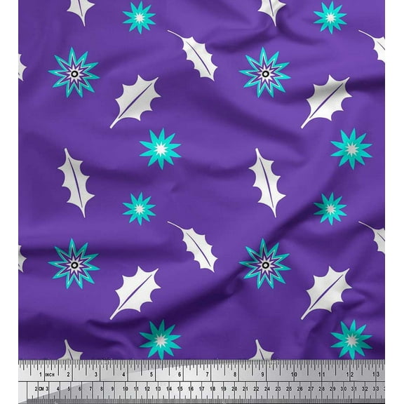 Soimoi Cotton Duck Fabric Star & Holly Leaves Decor Fabric Printed Yard 42 Inch Wide