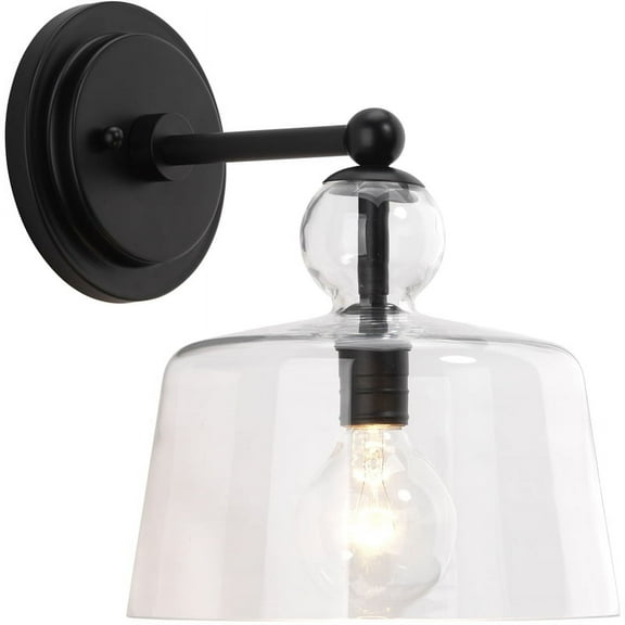 Eden Home 12" Transitional Metal Wall Sconce in Black and Clear