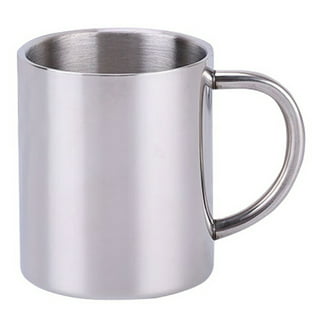 1Pc Stainless Steel Mugs with Lid - Double Wall - Comfortable Handle 7.16oz  Metal Coffee Mug Tea Cups - for Home Camping Outdoors RV Gift 