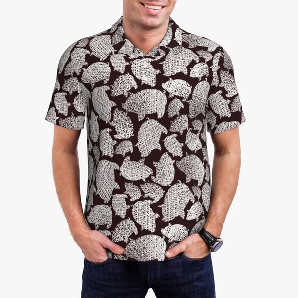 Balery Hand Drawn Pig Camisa Polo de Hombre con Estampado, de Manga Corta y Tejido Medio, Camisa Tipo Golf Polo-Small