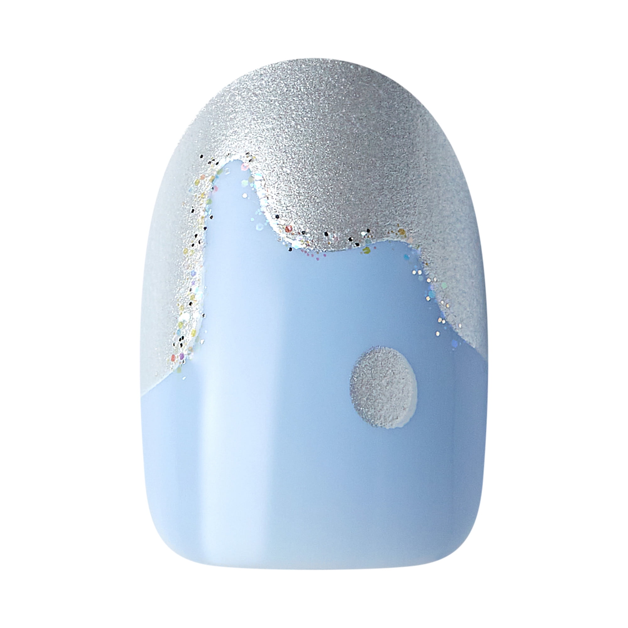 KISS Voguish Fantasy Holiday, Press on Nails, Snowman Nose, Blue, Short Oval, 28 Count