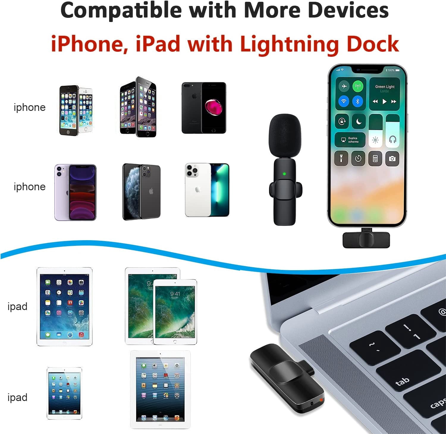 Professional Wireless Lavalier Lapel Microphone for iPhone, iPad - Cordless Omnidirectional Condenser Recording Mic for Interview Video Podcast Vlog YouTube