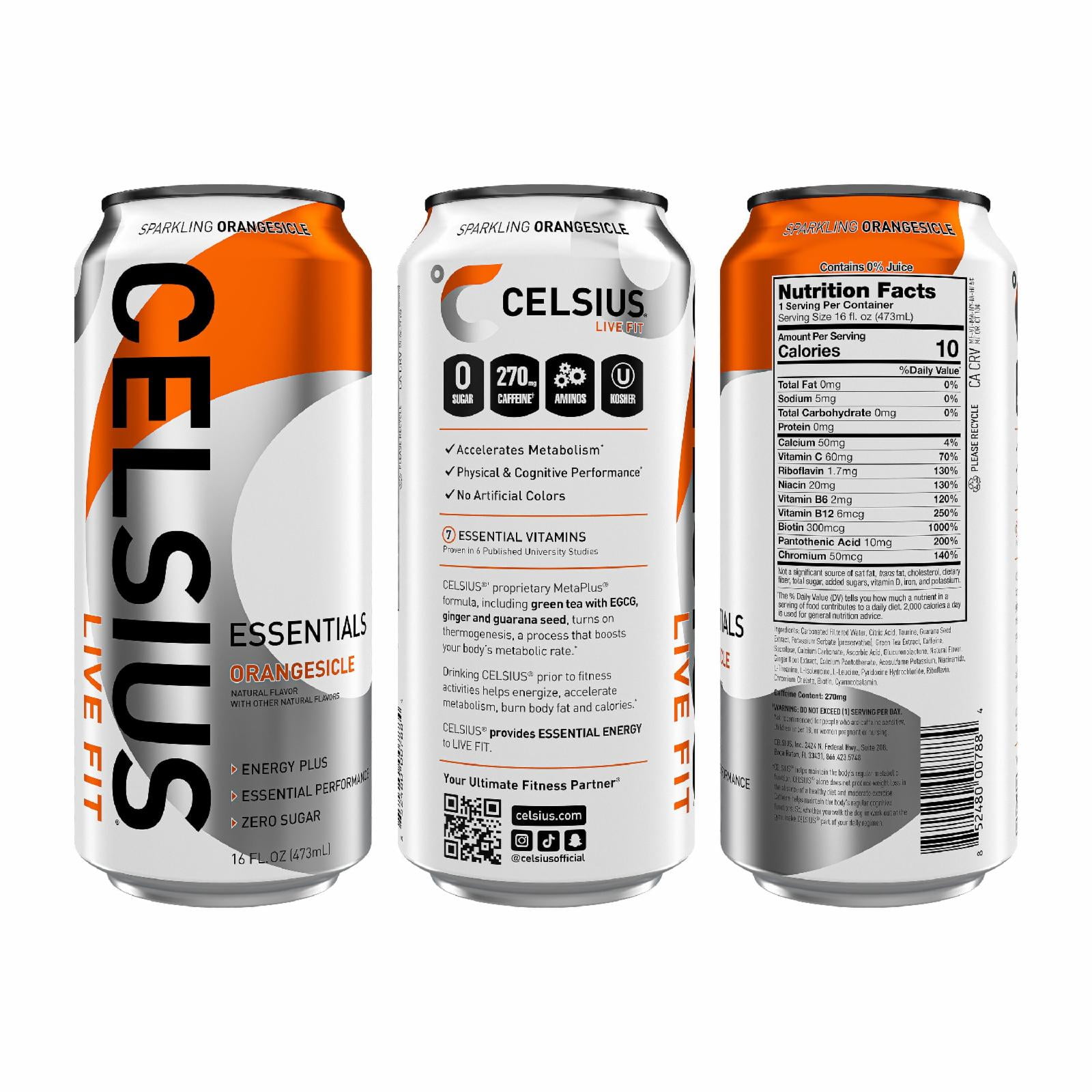 CELSIUS ESSENTIALS, Sparkling Orangesicle, Performance Energy Drink 16 fl oz Single Can