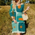 thumbnail image 3 of Abstract Teal Orange Shapes Design Flare Dress Square Neck Dress Elegant Female Fashion Printed Dress, 3 of 9