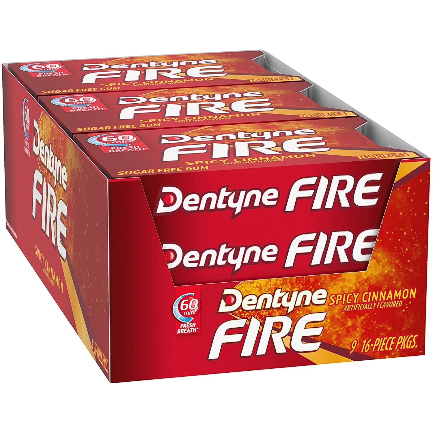 Dentyne Ice Spicy Cinnamon Sugar Free Gum, 16 Piece Count Pack of 9 (144 Total Pieces) 2 Pack Boxes Bundle Double Up and Save