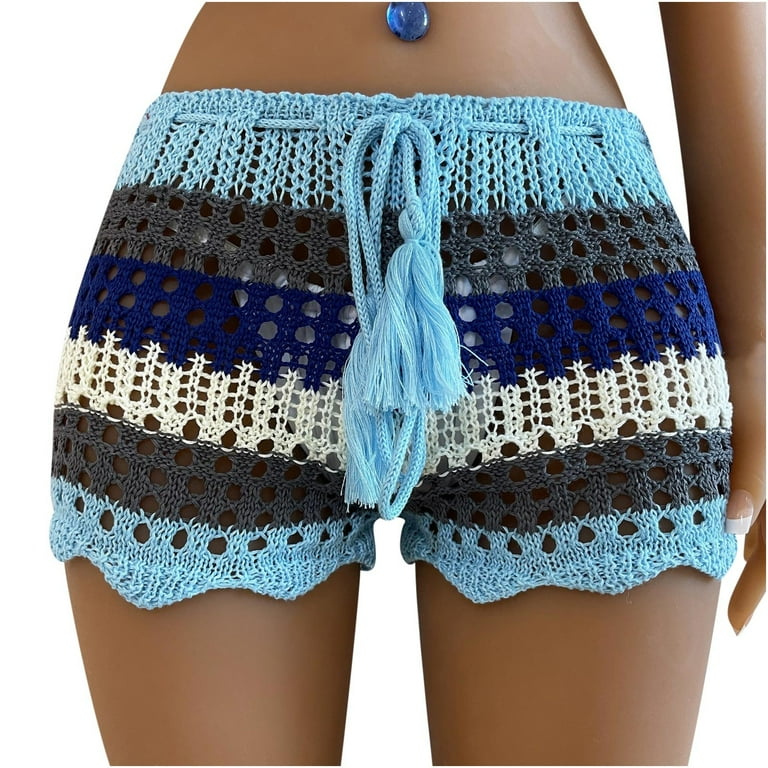 Womens Summer Beach Cover Up Crochet Shorts Boho Style Sheer Knitted Mini Shorts Beach Swimsuit Bottom Coverups Walmart