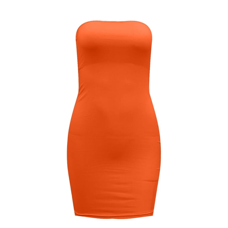 Summer Saving Wycnly Dresses for Women Night Party Club Sexy Strapless  Ruched Bodycon Mini Dresses Tube Top Sleeveless Solid Summer Short Formal Dress  Orange l - Walmart.com