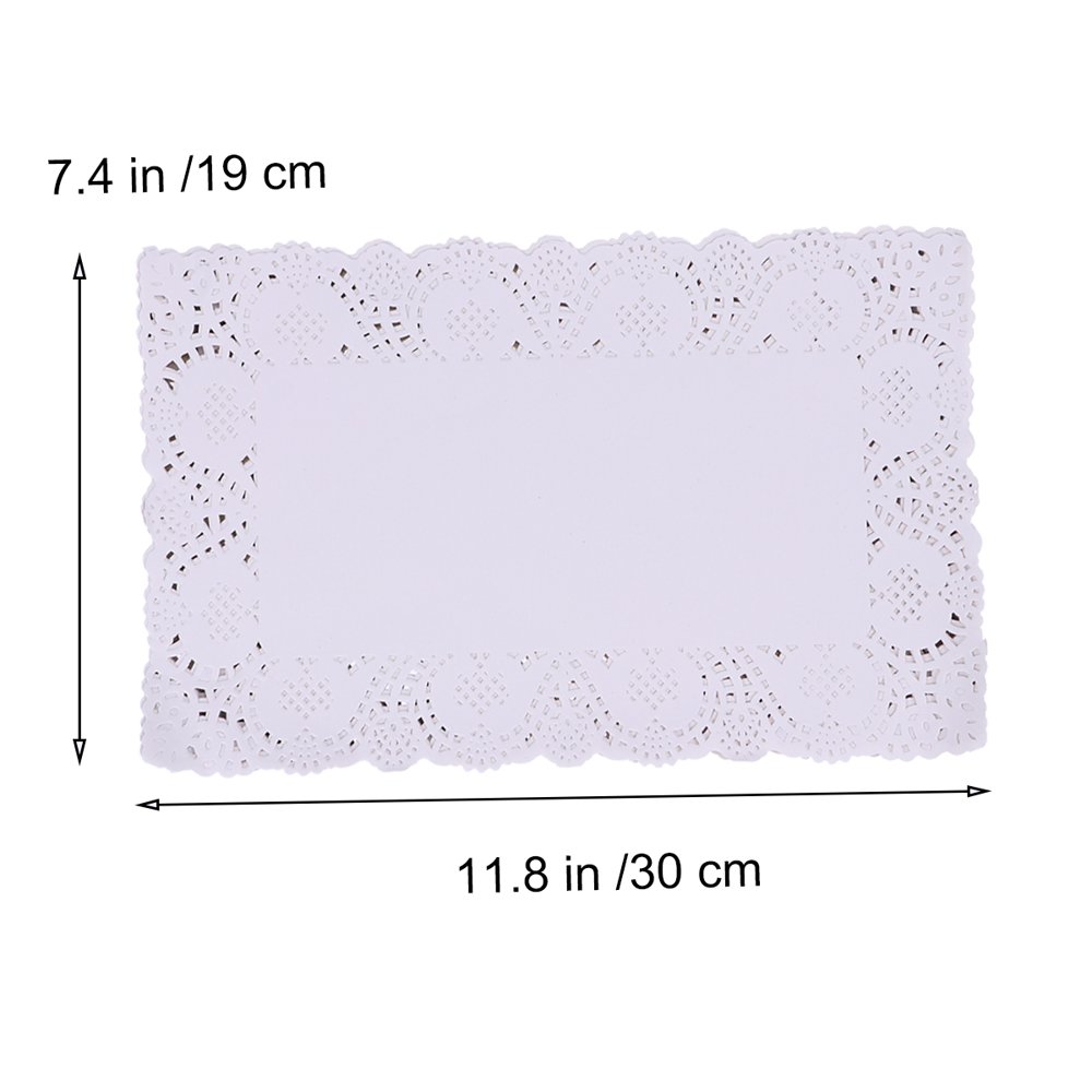 JUNWELL 140pcs Disposable Oil-absorbing Rectangle White Lace Paper Doilies Cake Box Liner Packaging Paper Pad