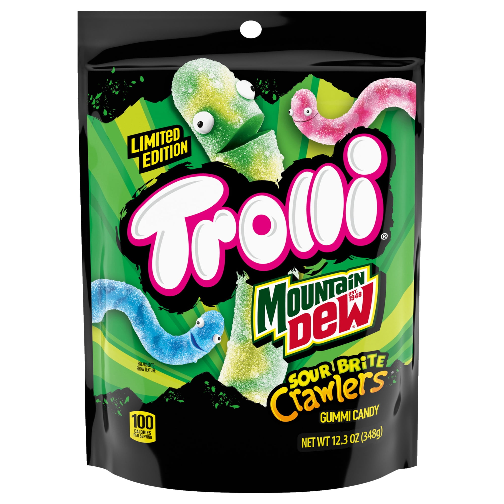 Trolli x Mountain Dew Sour Brite Crawlers Gummy Worm Candy, 12.3 oz Bag