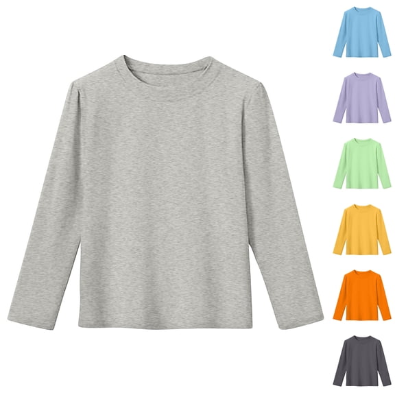 Asxite Boys Girls Cotton Tops 3-13 Years Solid Long Sleeve Crew Neck T Shirt Fall Casual School Uniform