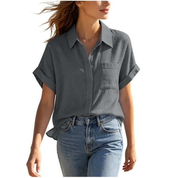 Perfectbot Women's Button Down Shirt with Pocket – Summer Breathable Short Sleeve Casual Blouse