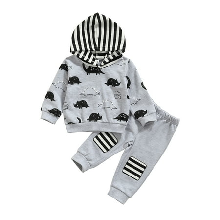 

Canrulo Infant Baby Boys Clothes Dinosaur & Letters Printed Hoodie Tops + Pants 2Pcs Outfits Gray 9-12 Months