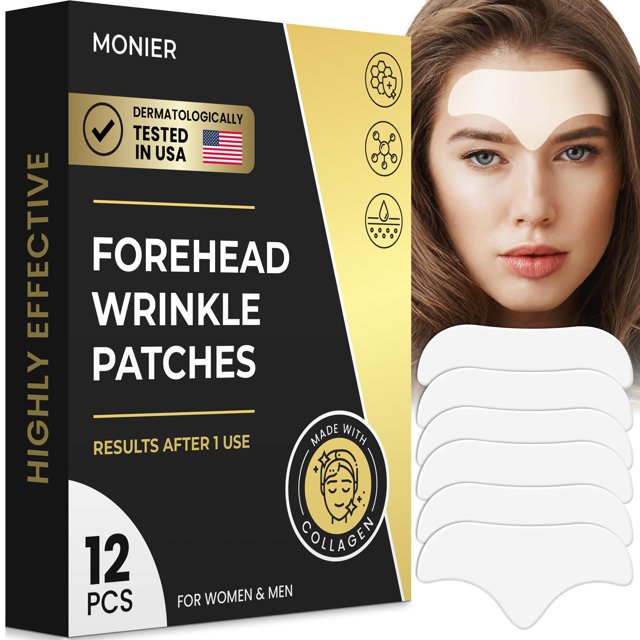 MONIER Parches antiarrugas para la frente que suavizan durante la noche - Parches antiarrugas para la cara y la frente, líneas finas y líneas de expresión - Con aloe, colágeno, vitamina E, ácido hialu