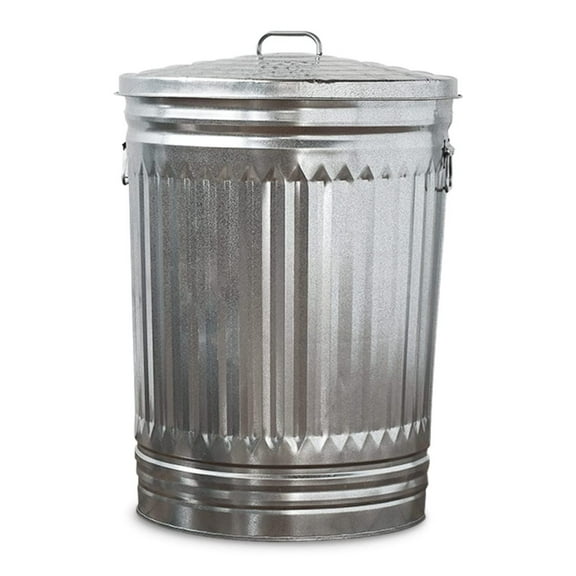 Sturdy 20-Gallon Galvanized Steel Trash Can with Lid - Silver, 17.5" x 17.5" x 23.5" - Perfect for Outdoor Use