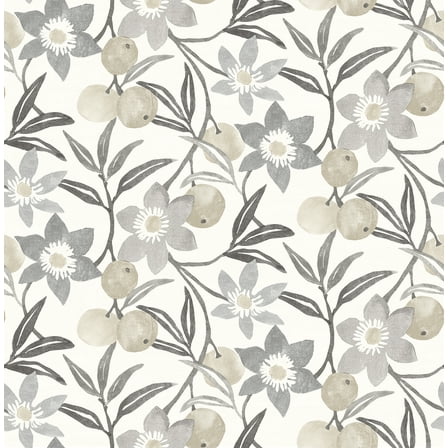 Chesapeake Passiflora Charcoal Fruit and Floral Wallpaper
