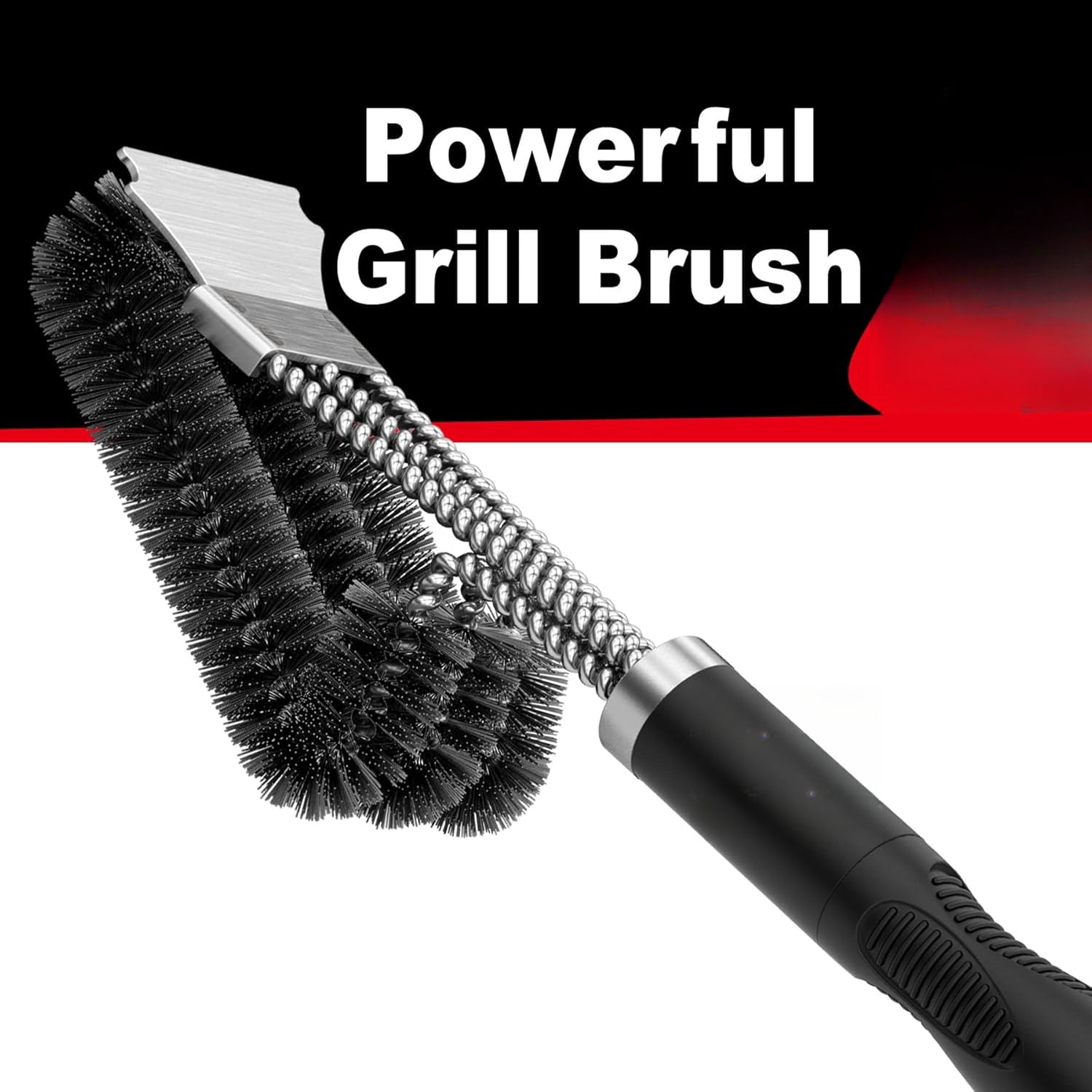 Grill Brush and Scraper, Extra Strong BBQ Cleaner Accessories, Safe Wire Bristles Barbecue Triple Scrubbers Cleaning Brush for Gas/Charcoal Grilling Grates, Wizard Tool BR-8115