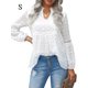 thumbnail image 5 of Qarigey Camisa de mujer con cuello en V con volantes Blusa de encaje casual de manga larga con cuello en V Prendas para la parte del cuerpo Blanco S, 5 of 6