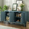 thumbnail image 2 of Side Board, Sideboard with Circular Groove Design, Sideboard Buffet Cabinet, Retro Storage Cabinet with Round Metal Door Handle for Entrance, Dinning Room, Living Room, Antique Blue, 2 of 9