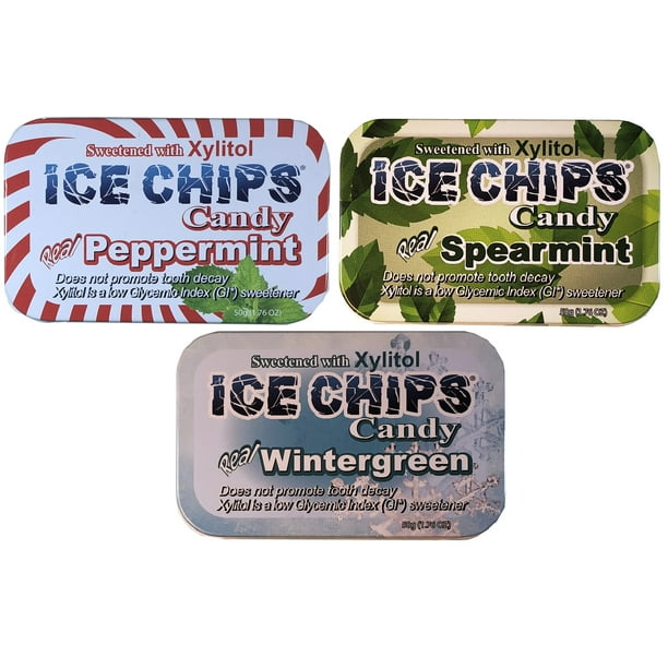 ICE CHIPS Candy 3 Pack Assortment (Peppermint, Wintergreen, Spearmint