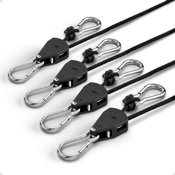 1/8" Rope Tie Down Ratchet: 4 Pack of Adjustable Grow Light Hangers - Small Ratchet Straps for Various and Strapping