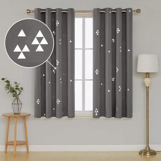 Cortinas opacas Deconovo con diseño de triángulos, con aislamiento térmico y ojales, paneles que bloquean la luz, grises, 132 cm de ancho x 114 cm de largo, para comedor