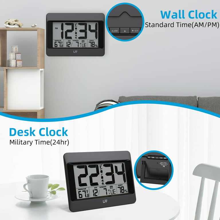 Digital Clock with Time, Date, Indoor Temperature, 2 Alarm Clocks