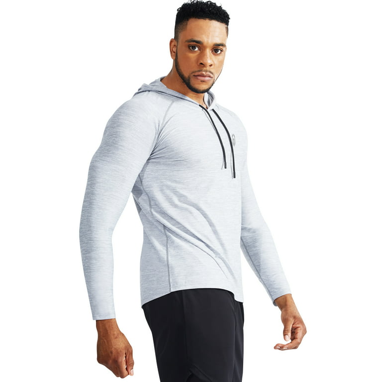 NELEUS Mens Dry Fit Athletic Workout Running Shirts Hoodie Long Sleeve,Dark  Grey+Light Grey,US Size M 