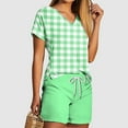 thumbnail image 2 of Virmaxy Womens Stylish Outfit 2 Piece Set Two Piece V-Neck Top Shorts Set Fashionable and Comfortable Short Sleeve V-Neck Top/Shirt Set Green M, 2 of 5