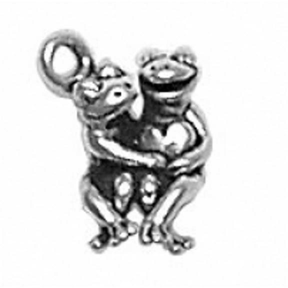 Sterling Silver 16" .8mm Box Chain 3D Cute Frog Couple Holding A Heart Pendant Necklace