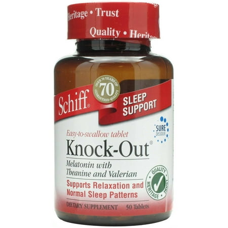 Schiff knock-out avec Melantonin, 3mg, théanine et Valériane sommeil supplément d'aide, 50 CT