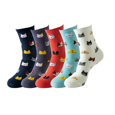 

MPWEGNP Womens Animal Themed Socks Five Pairs Set Cat Footprints Cute Socks Daily Socks