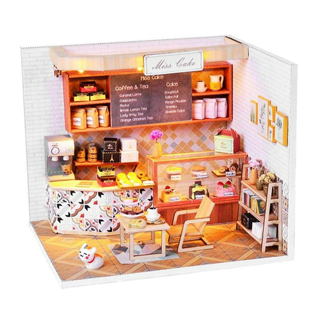 lionlar gamchiano DIY Dollhouse Handcrafted Creative Cafe Time Cake Shop LED Light Dolls