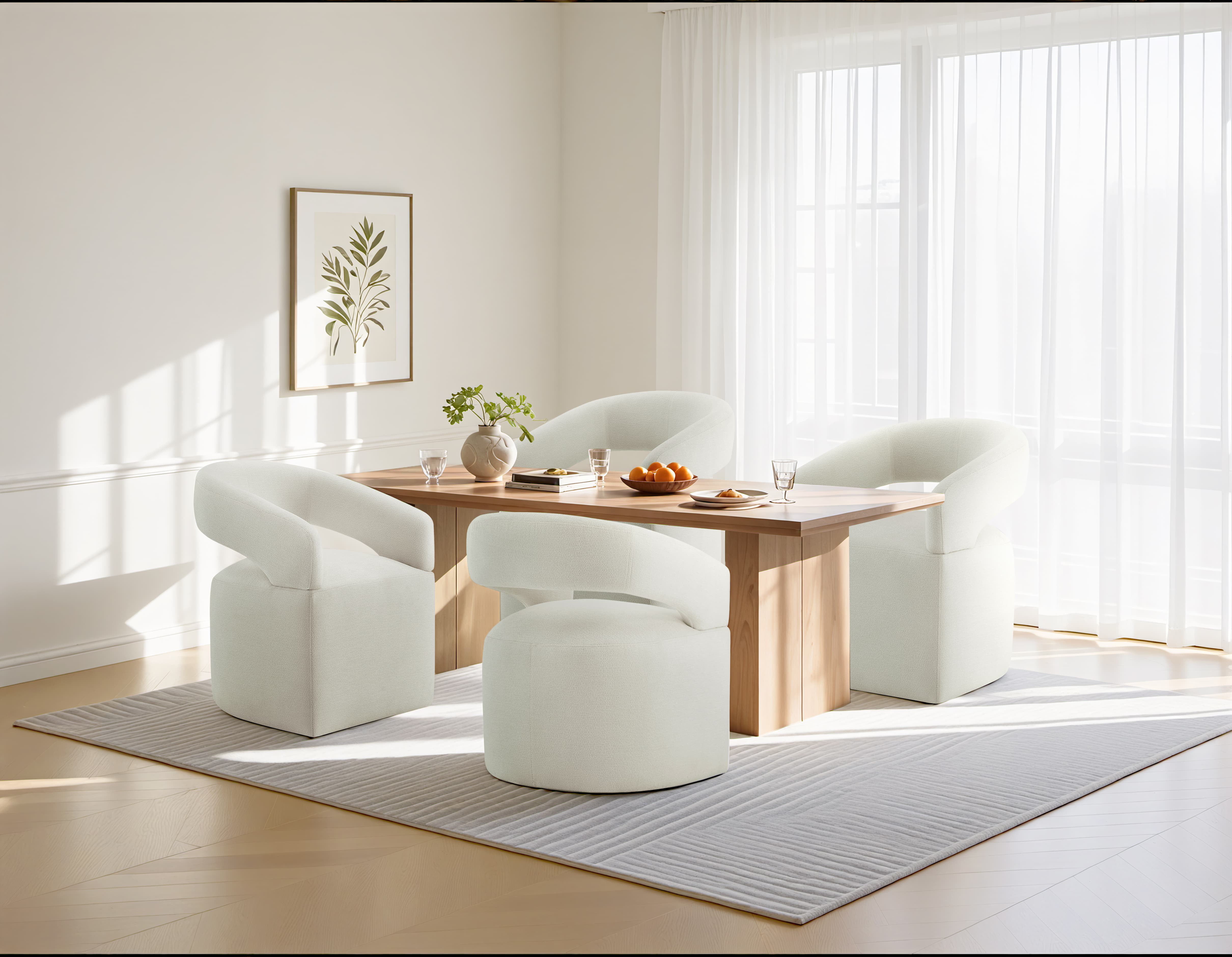 Spruce & Spring Upholstered Dining Chair with Open Back and Hidden Casters, Single, Ivory